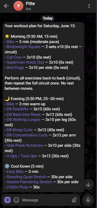 Daily plan on Telegram